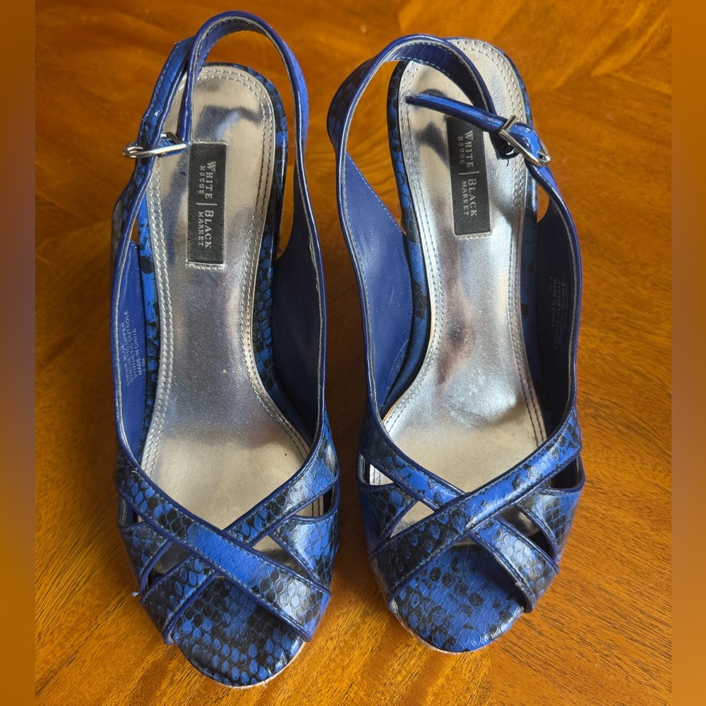 White House Black Market Blue and Black Wedge Size 6.5M